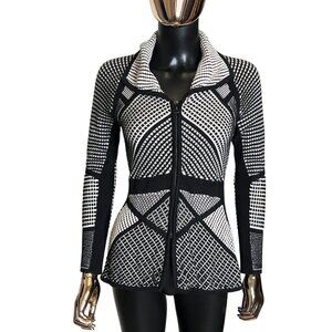 Nic + Zoe Black White Textured Zip Sweater Jacket Size XS